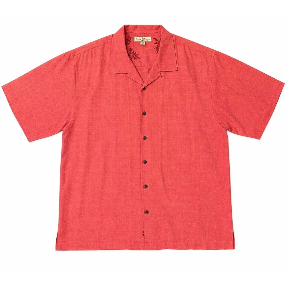 Tommy Bahama Mens XL 100% Silk Camp Shirt Red Short Sleeve Coastal Resort Cruise